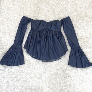 Caroline Constas Appolonia Denim Corset Off Shoulder Top XS